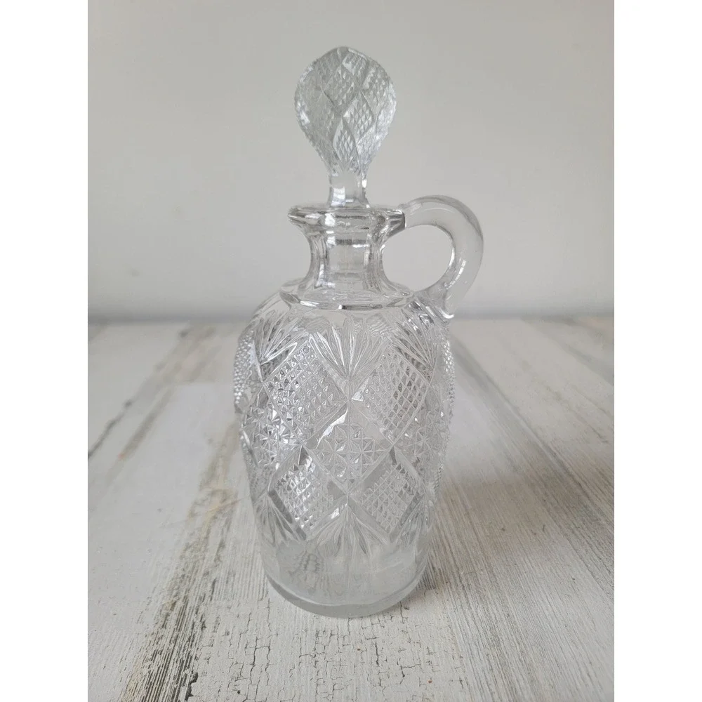 Vintage cut glass decanter clear collection bottle home decor‎